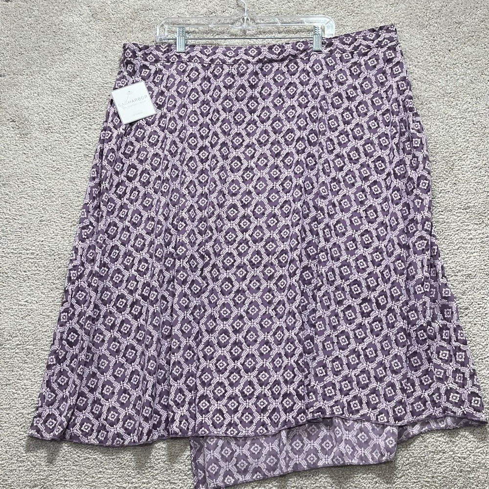 Sag Harbor Skirt Women's 22 W Purple Floral Print Side Zip Flat Front Wrap Party